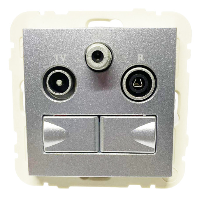 Розетка мультимедійна R-TV-SAT-2xRJ45 (Cat.6) подвійна, металік алюмінієвий	 21546 TAL