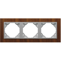 Рамка потрійна універсальна LOGUS Горіх з пласт. вставкою алюміній, 90930 TNA