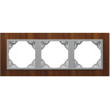 Рамка потрійна універсальна LOGUS Горіх з пласт. вставкою алюміній, 90930 TNA
