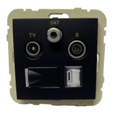 Розетка мультимедійна R-TV-SAT-RJ45 (Cat.6),чорний матовий   	21544 TPM