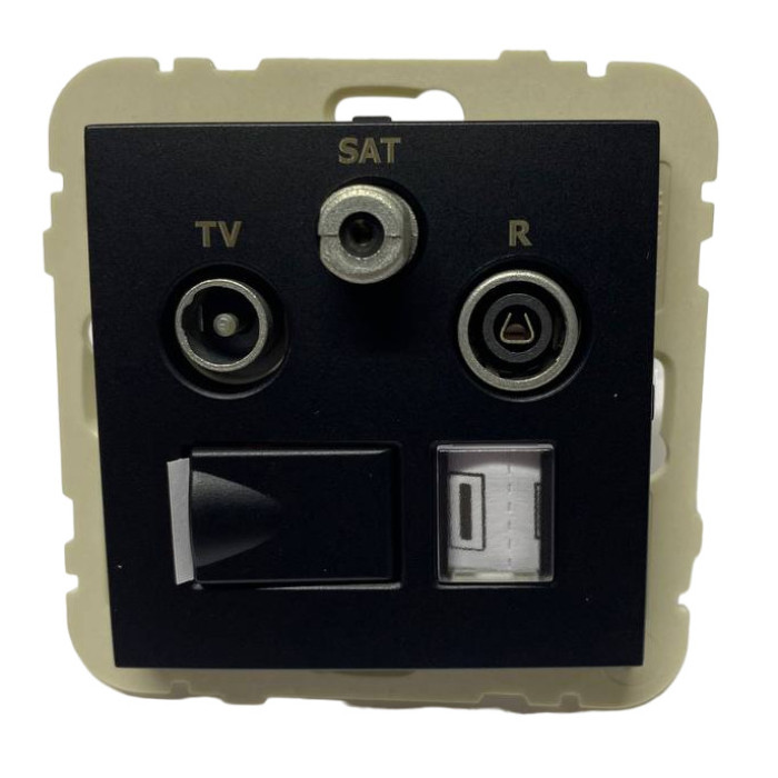 Розетка мультимедійна R-TV-SAT-RJ45 (Cat.6),чорний матовий   	21544 TPM