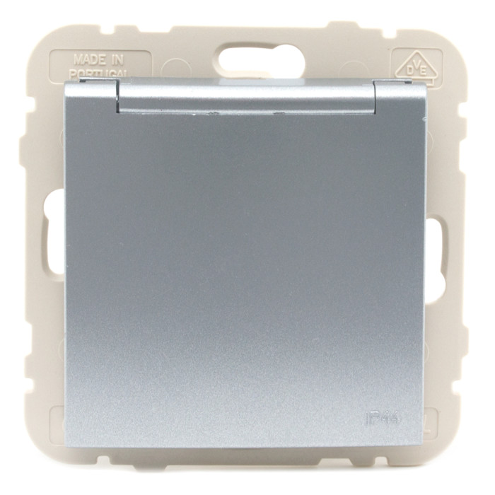 Розетка одинарна з кришкою з з/к LOGUS 16А, 250V металік алюмінієвий	 20634 TAL