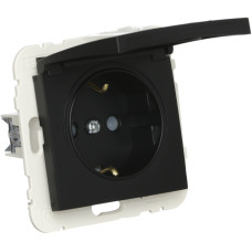 Розетка одинарна з кришкою з з/к  LOGUS 16А, 250V чорний матовий	 20634 TPM