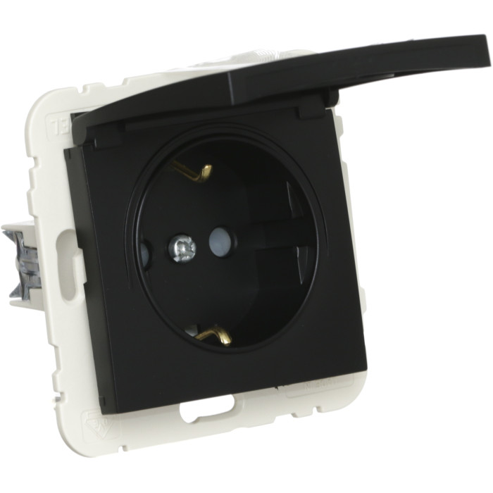 Розетка одинарна з кришкою з з/к  LOGUS 16А, 250V чорний матовий	 20634 TPM