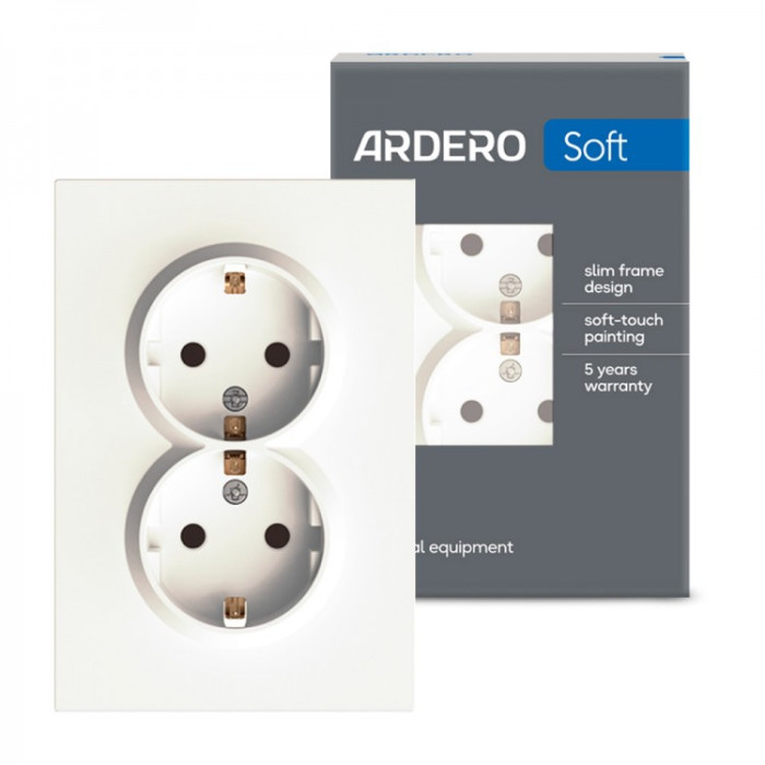Розетка подвійна Ardero ER122-W Soft 16А із заземленням біла