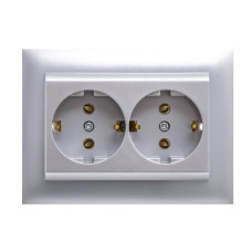 Розетка подвійна з з/к LOGUS 250V/16A металік алюмінієвий	 90331 TAL