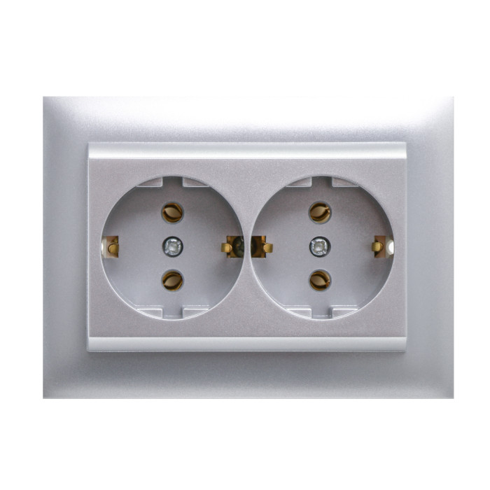 Розетка подвійна з з/к LOGUS 250V/16A металік алюмінієвий	 90331 TAL