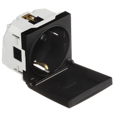 Розетка одинарна з кришкою з заземленням EFAPEL QUADRO 2 MOD 16А, 250V, чорний матовий, 45128 SPM