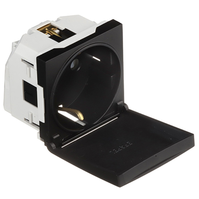 Розетка одинарна з кришкою з заземленням EFAPEL QUADRO 2 MOD 16А, 250V, чорний матовий, 45128 SPM