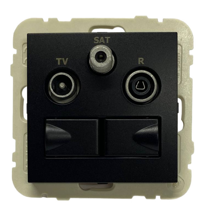 Розетка мультимедійна R-TV-SAT-2xRJ45 (Cat.6) подвійна, чорний матовий    	21546 TPM