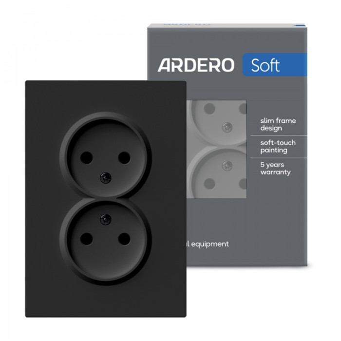 Розетка подвійна Ardero ER112-B Soft 16А без заземлення чорна