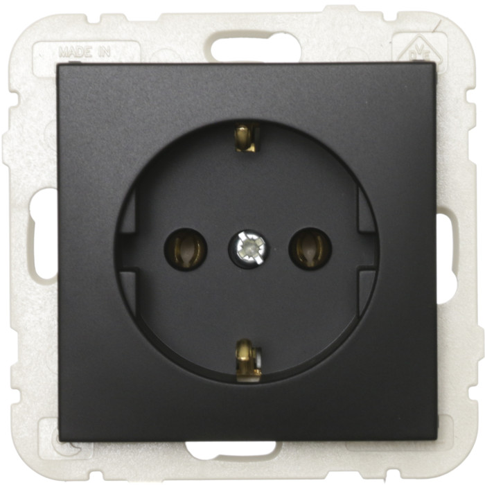Розетка одинарна з з/к LOGUS 16А, 250V чорний матовий	 21131 TPM