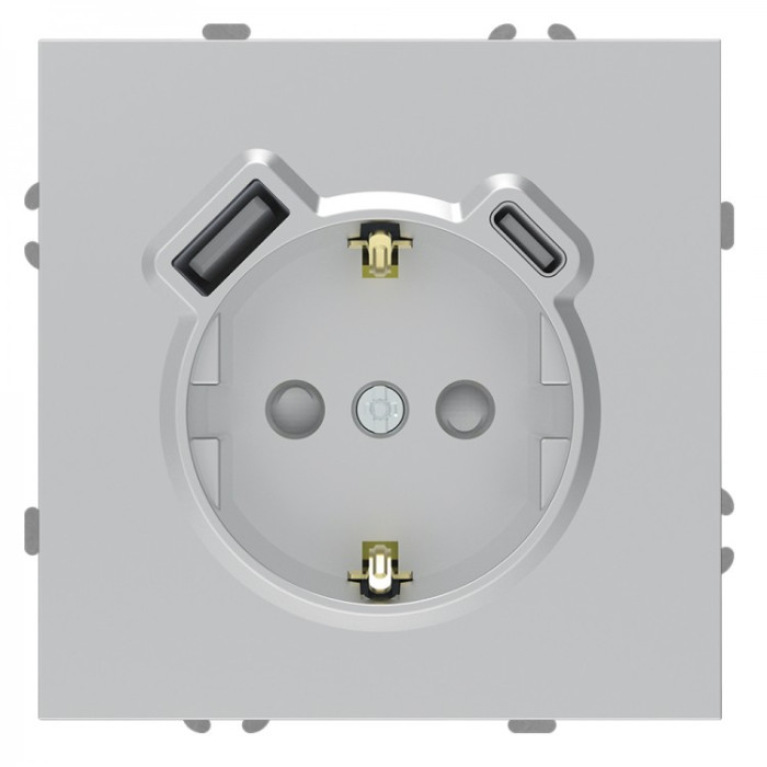 Розетка з додатковими виходами USB/Type-C Ardero ER123USB-S Soft 18W/20W із заземленням срібна