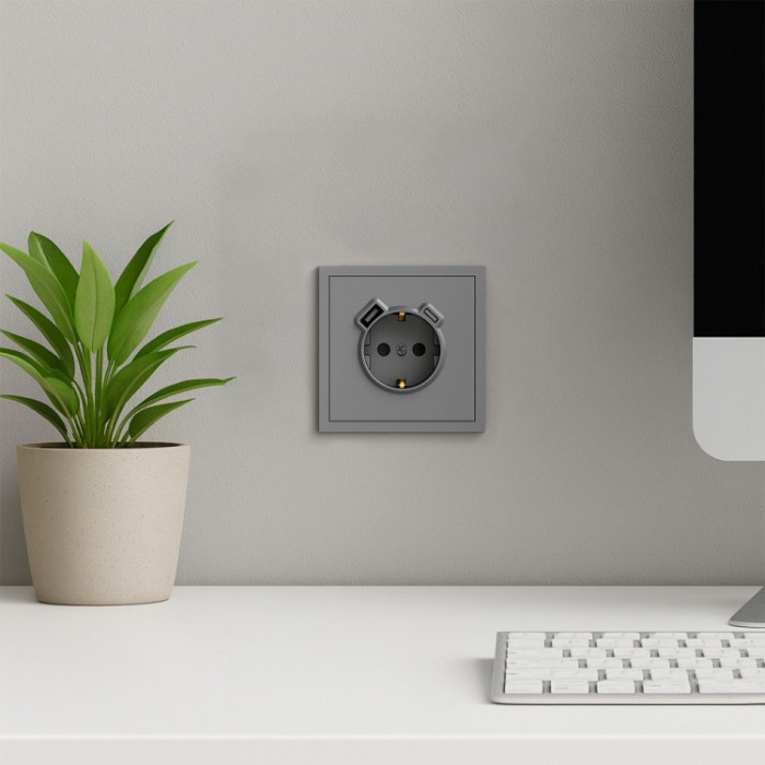 Розетка з додатковими виходами USB/Type-C Ardero ER123USB-G Soft 18W/20W із заземленням сіра