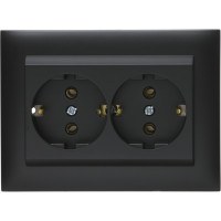 Розетка подвійна з з/к LOGUS 250V/16A чорний матовий 	90331 TPM