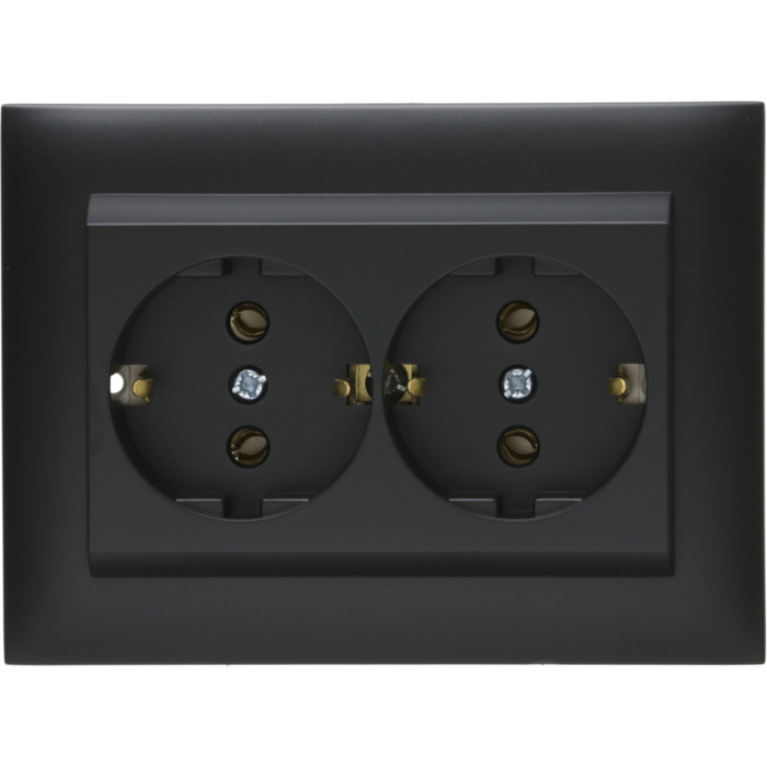 Розетка подвійна з з/к LOGUS 250V/16A чорний матовий 	90331 TPM