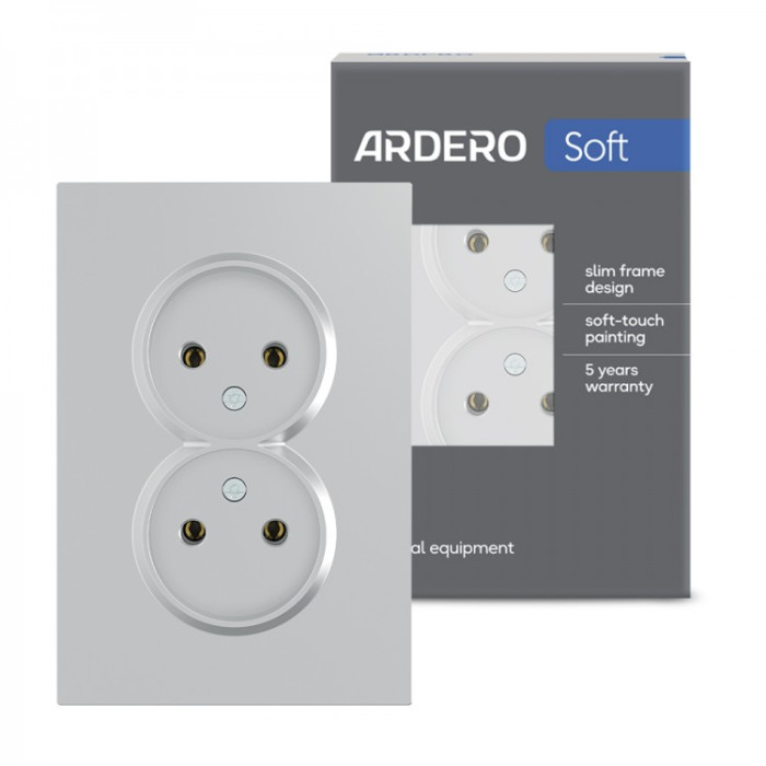 Розетка подвійна Ardero ER112-S Soft 16А без заземлення срібна