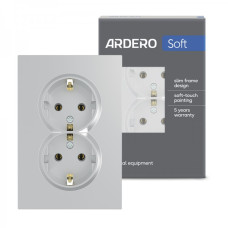 Розетка подвійна Ardero ER122-S Soft 16А із заземленням срібна