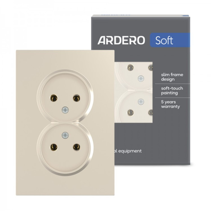 Розетка подвійна Ardero ER112-C Soft 16А без заземлення шампань
