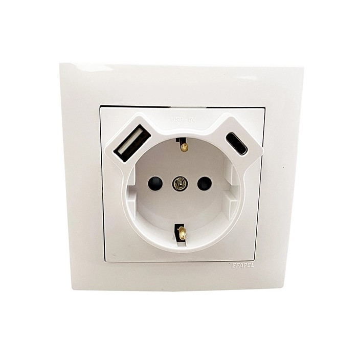 Розетка 2P+E 230V/16A з зар.прист. USB тип A+C Efapel Logus білий 21137 TBR