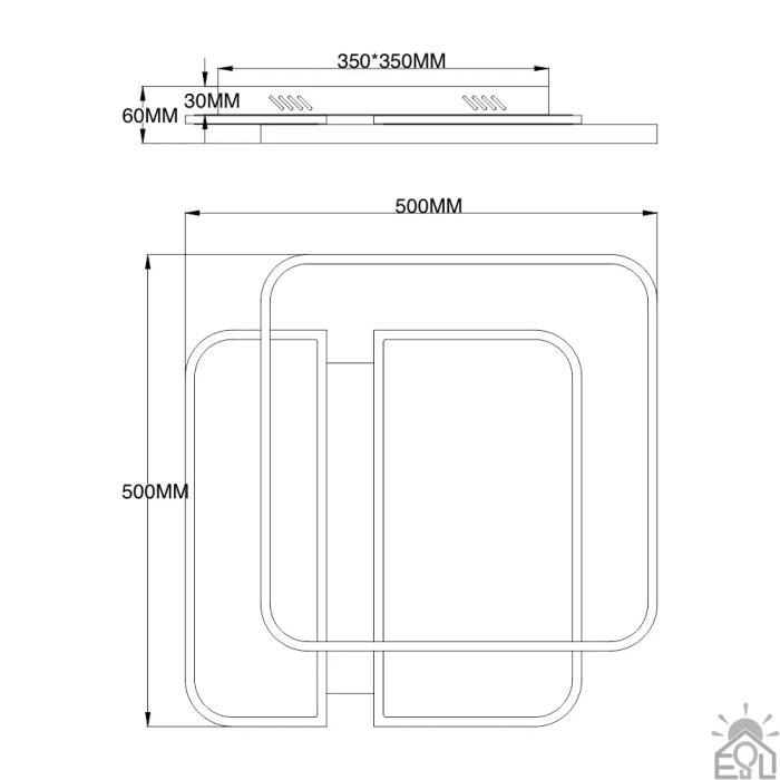 Керована світлодіодна люстра SAVIO 100W 2S-500×500×60-WHITE/BLACK-220-IP20