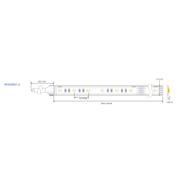 LED стрічка RISHANG 60-5050-24V-IP20 12.9/4.7W RGB+2700K 5м (RD0260AC-A)