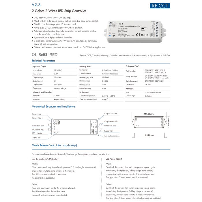LED-контролер DEYA RF CCT 12-24VDC, PUSH-DIM (V2-S)