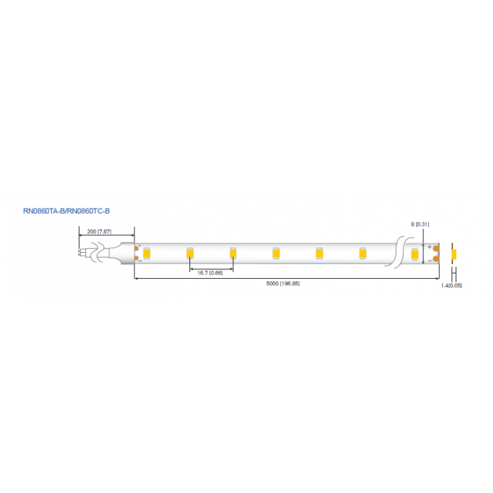 LED стрічка RISHANG 60-2835-12V-IP20 5,5W 490Lm 6000K 5м (RN0860TA-B-W)