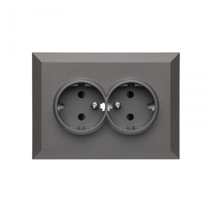 Фронтальна панель розетки подвійної із заземленням Arcuate, темно-сірий