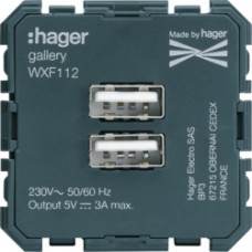 Розетка 2xUSB-A, 3А, Lumina/Gallery