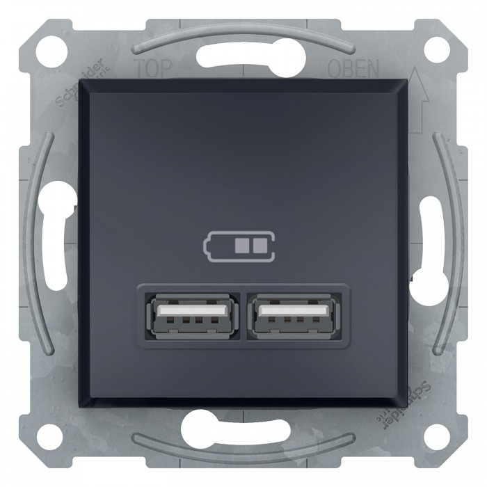 USB розетка 2,1A антрацит Asfora, Asfora USB розетка 2,1A антрацит Asfora, Asfora