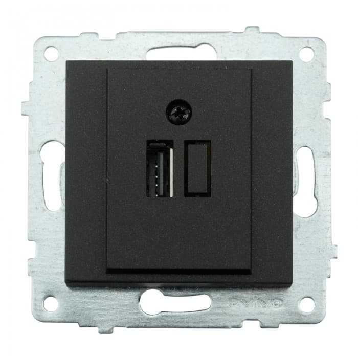 Механізм розетки USB з адаптером чорн. металік/12, Чорний металік, Механізм розетки USB