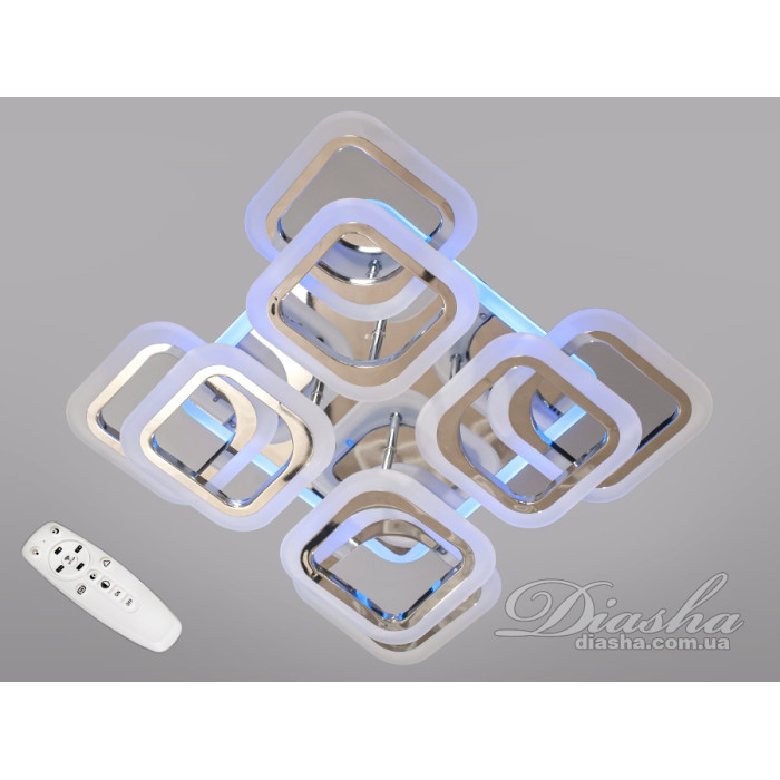 Стельова LED люстра з пультом, диммером і підсвічуванням, 110W, хром