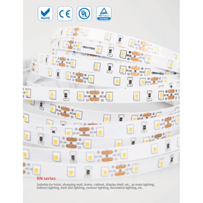 LED стрічка RISHANG 60-2835-24V-IP20 12W 956Lm 3000K 5м (RN0060TC-A-WW)