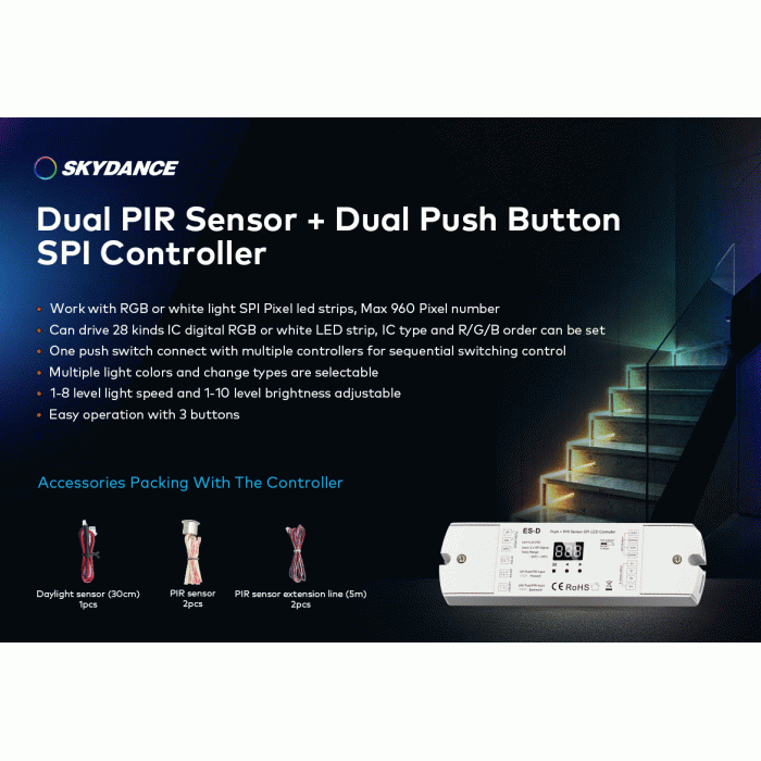 LED-контролер DEYA з датчиком PIR+Dual Push 5-24VDC (ES-D)