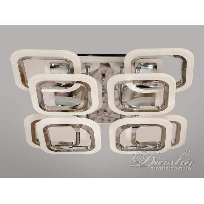 Стельова LED люстра з пультом, диммером і підсвічуванням, 110W, хром