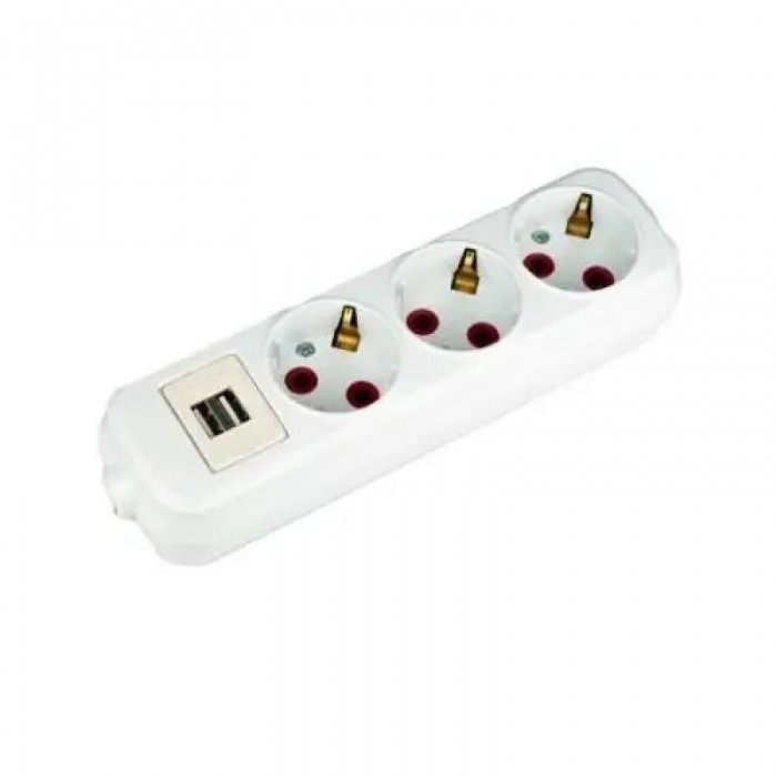 Колодка з заз. 3 гнізда + USB термінал 16A 250V/1/36