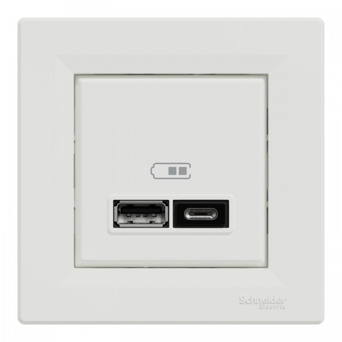 USB розетка тип А+С 2,4 А біла Asfora, Asfora