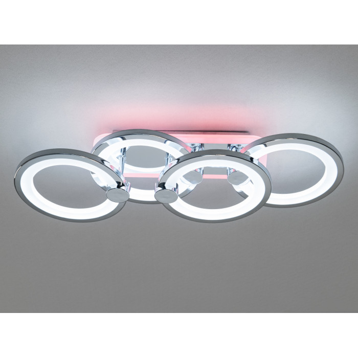 Сучасна стельова LED люстра з пультом, підсвічуванням, 65W, хром