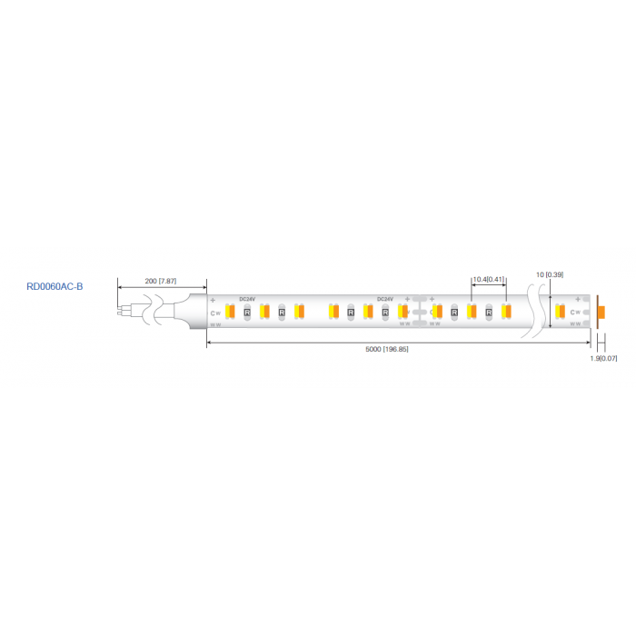 Світлодіодна стрічка RISHANG 60-5050-24V-IP20 10.8W 2700K/6500K 5м (RD0060AC-B-MW)