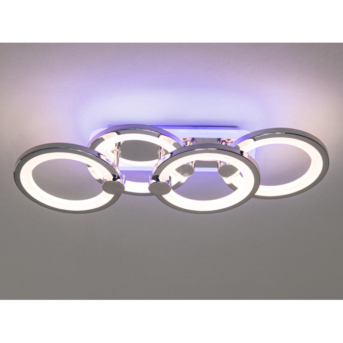 Сучасна стельова LED люстра з пультом, підсвічуванням, 65W, хром