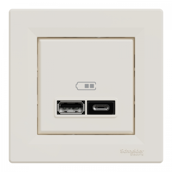 USB розетка тип А+С 2,4 А крем Asfora, Asfora