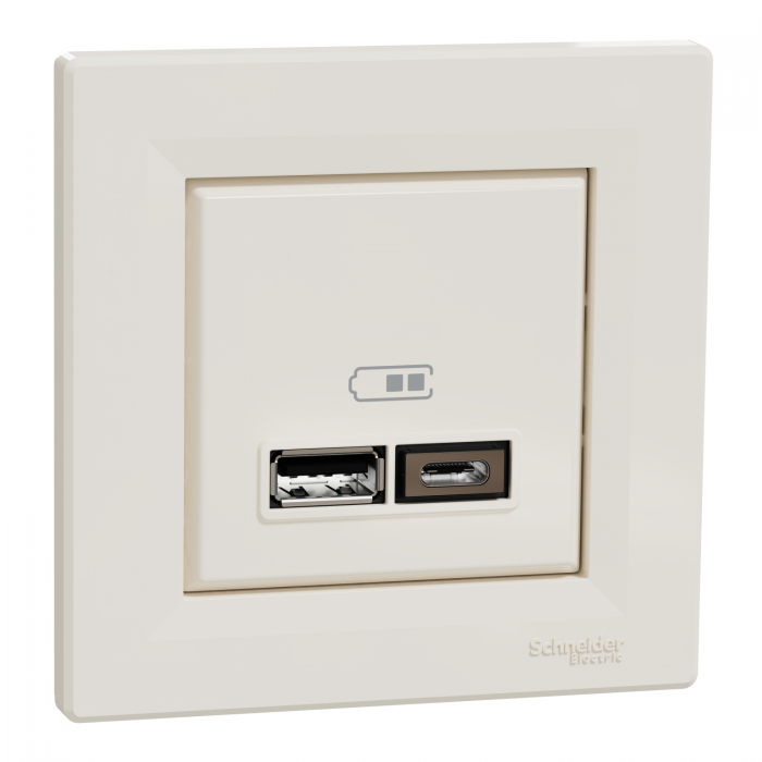 USB розетка тип А+С 2,4 А крем Asfora, Asfora