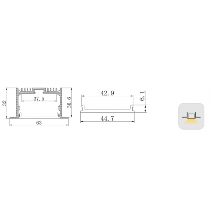 LED-профіль врізний LE6332 (2,5 метра)