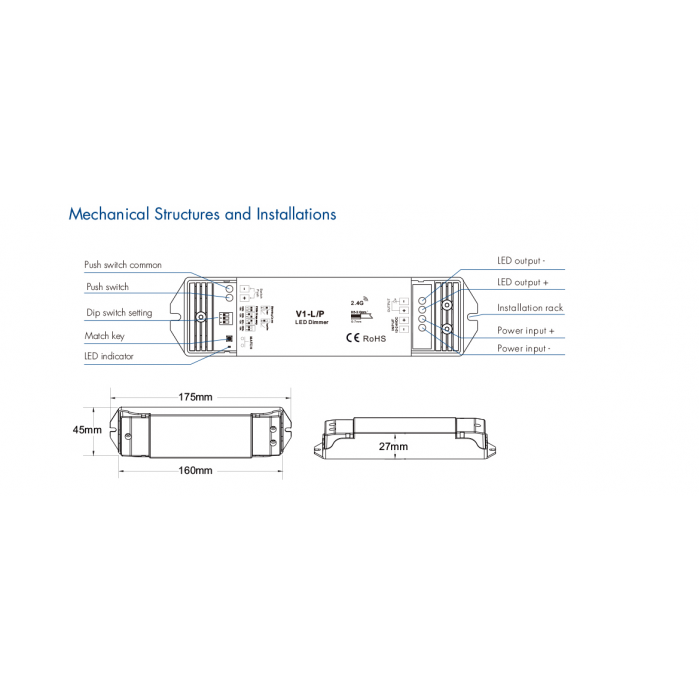 LED-димер DEYA 12-48VDC, 15A*1CH, PUSH-DIM (V1-L/P)