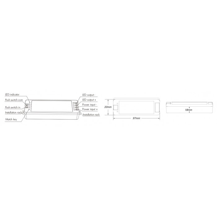 LED-контролер DEYA 5-36VDC, 8A*1CH, PUSH-DIM (V1)