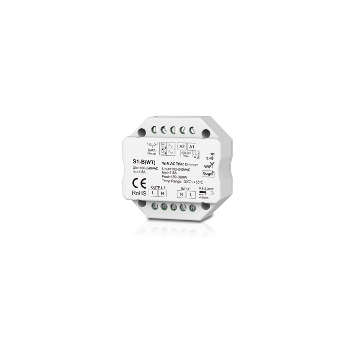 Димер DEYA WiFi-RF Triac AC100-240V, 1CH*1.5A, 150-360W (S1-B(WT))