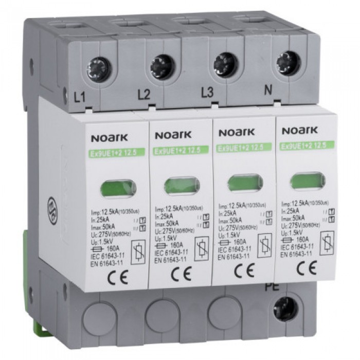 ПЗІП, клас 1+2 (B+C), Iimp=12,5 kA, Uc=275 VAC, 4 полюси
