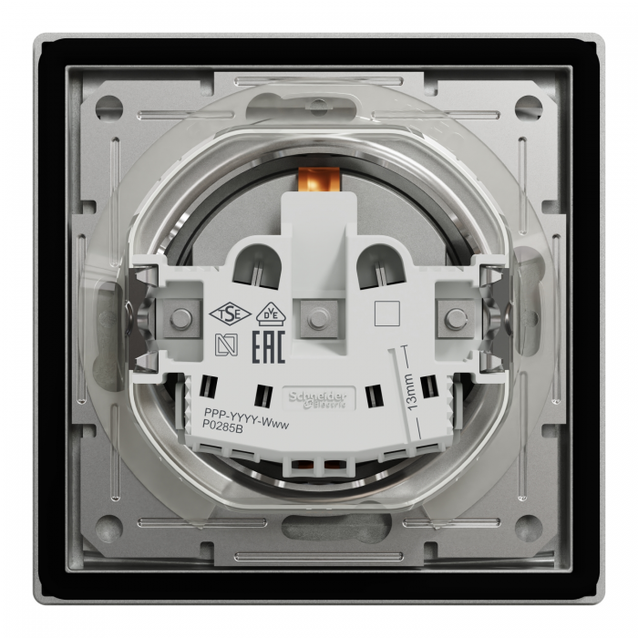 РОЗЕТКА З З/К ЗАХ ШТР ASFORA ip44 АЛЮМ, Schneider серія ASFORA
