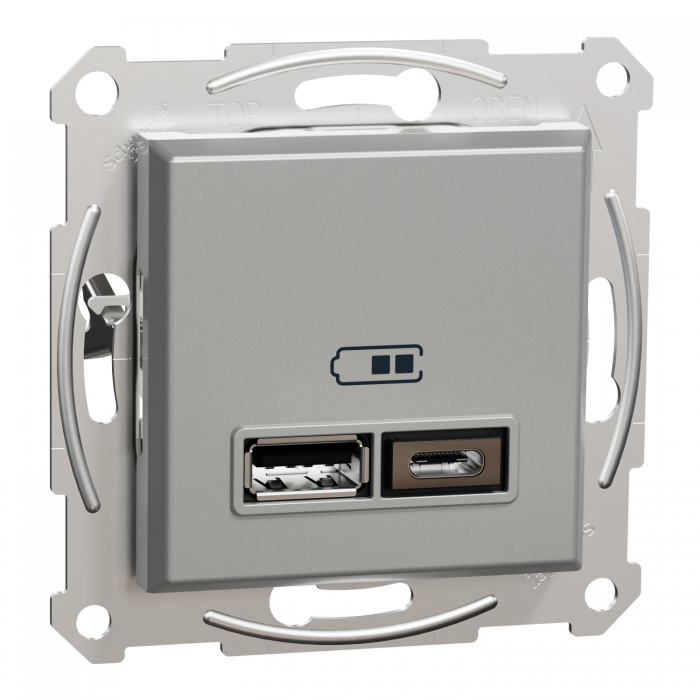USB розетка тип А+С 2,4 А алюм Asfora, Asfora